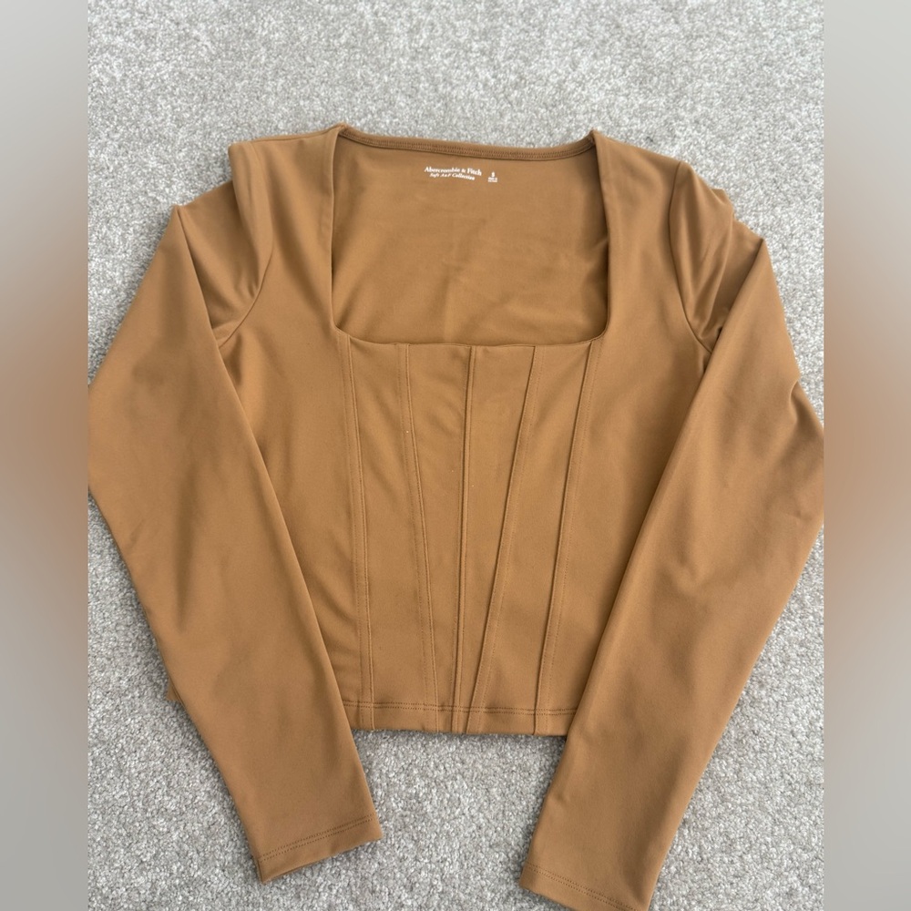 Abercrombie & Fitch Tan Crop Long Sleeve Blouse